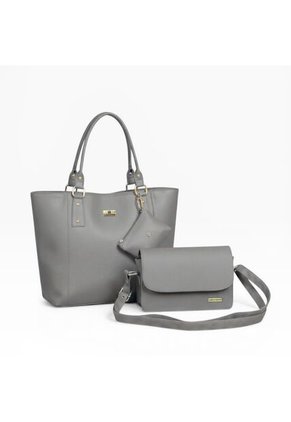 Set De Bolsos Para Mujer Bolso Tote Mila + Bolso Manos Libres Nova + Monedero Karla Chacon Gris