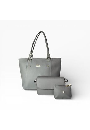 Set De Bolsos Para Mujer Bolso Tote Mila + Bolso Manos Libres Nova + Monedero Karla Chacon Gris