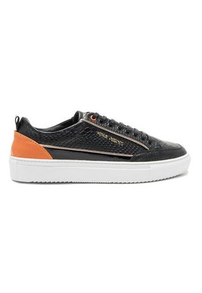 Tenis En Cuero Italiano NegroxNaranja King Pieces Mazoni