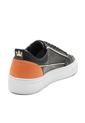 Tenis En Cuero Italiano NegroxNaranja King Pieces Mazoni