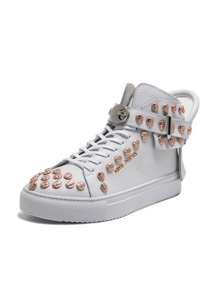Tenis En Cuero Argentino Blanco KING PIECES Argento Skull Taches Oro Rosa 4