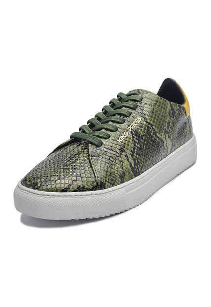 Tenis En Cuero Italiano Verde Textura Piton King Pieces Lourdes