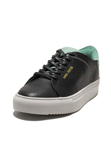 Tenis En Cuero Argentino Liso Negro Con Verde King Pieces Lourdes 24