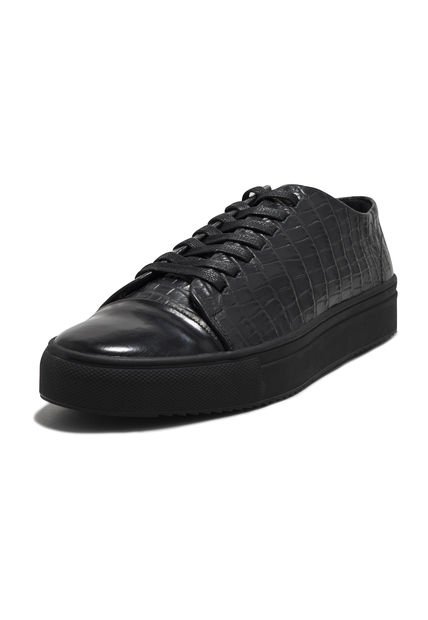 Tenis En Cuero Italiano Repujado Negro King Pieces Navi R 4