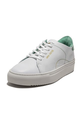 Tenis En Cuero Argentino Liso Blanco Con Verde King Pieces Lourdes 24 King pieces