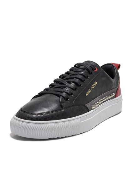 Tenis En Cuero Argentino Liso NegroxRojo King Pieces Mazoni Taches 4