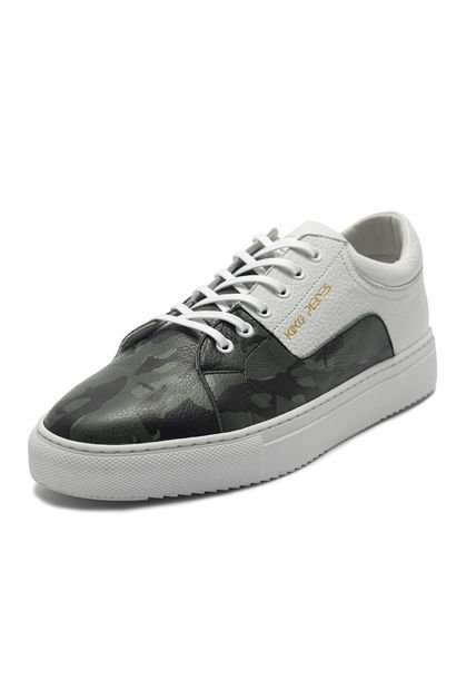 Tenis En Cuero Argentino Liso Blanco X Camuflado King Pieces Ryo