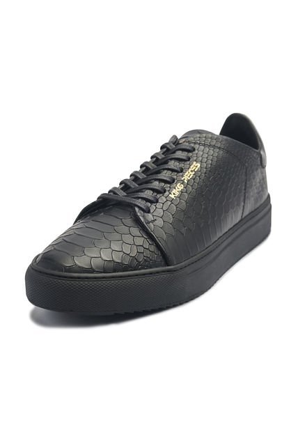 Tenis En Cuero Italiano Negro Textura Piton King Pieces Lourdes 4