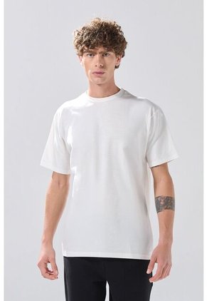 KOAJ Camiseta Manga Corta Crema En Algodón Cuello Redondo