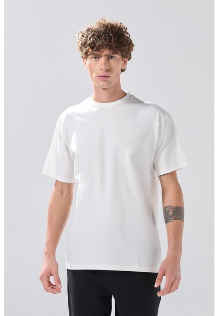 KOAJ Camiseta Manga Corta Crema En Algodón Cuello Redondo