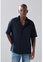 KOAJ Camisa Cuello Resort Azul Oscura Con Texturas Sutiles de Koaj