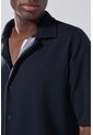 KOAJ Camisa Cuello Resort Azul Oscura Con Texturas Sutiles de Koaj