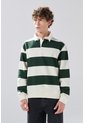 KOAJ Buzo Crema Claro Oversize Con Rayas Verdes Y Cuello Polo de Koaj