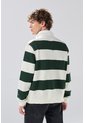 KOAJ Buzo Crema Claro Oversize Con Rayas Verdes Y Cuello Polo de Koaj