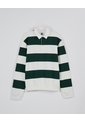 KOAJ Buzo Crema Claro Oversize Con Rayas Verdes Y Cuello Polo de Koaj