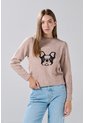 KOAJ Suéter Cuello Redondo Kaki Con Diseño De Perrito de Koaj