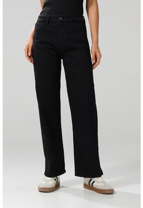 KOAJ Jean Straight Leg Bota Recta Negro Con Tiro Alto