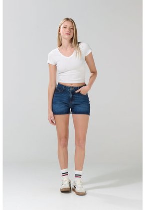 KOAJ Short De Jean Azul Oscuro Con 5 Bolsillos Y Tiro Alto