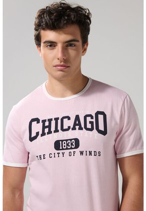 KOAJ Camiseta Cuello Redondo Rosada College Con Contrastes