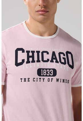 KOAJ Camiseta Cuello Redondo Rosada College Con Contrastes