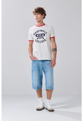 KOAJ Camiseta Crema College Manga Corta Con Contrastes