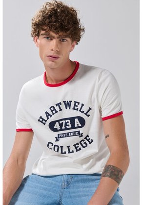 KOAJ Camiseta Crema College Manga Corta Con Contrastes