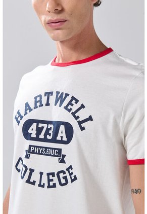 KOAJ Camiseta Crema College Manga Corta Con Contrastes