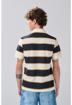 KOAJ Camiseta Polo Kaki Clara Con Manga Corta Y Rayas Azules