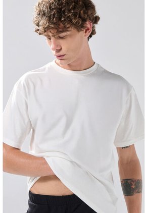 KOAJ Camiseta Manga Corta Crema En Algodón Cuello Redondo
