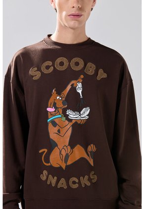 KOAJ Buzo Café Oscuro Cuello Redondo Oversize De Scooby-Doo