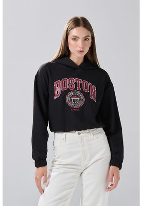 KOAJ Buzo Perchado Con Capota Negro Y Diseño College