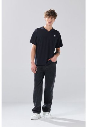 KOAJ Camiseta Azul Intensa Cuello V En Algodón Con Arte College