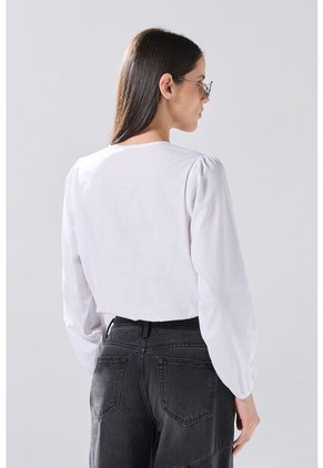 KOAJ Blusa Crema  Manga Larga, Con Encaje Y Botones