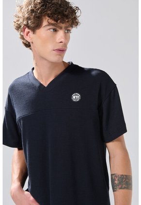 KOAJ Camiseta Azul Intensa Cuello V En Algodón Con Arte College