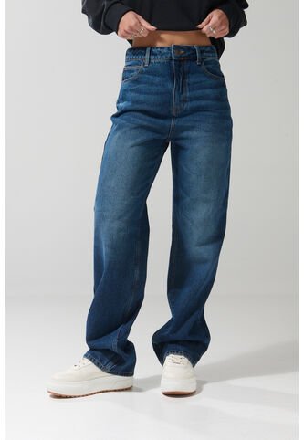 KOAJ Jean Azul Oscuro Tiro Alto 90´S Con Bota Recta Y Bolsillos Koaj