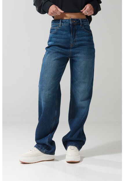 KOAJ Jean Azul Oscuro Tiro Alto 90´S Con Bota Recta Y Bolsillos