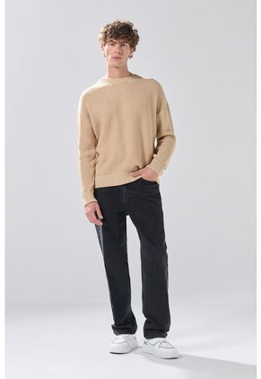 KOAJ Suéter Cuello Redondo Kaki Con Hombro Rodado