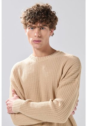 KOAJ Suéter Cuello Redondo Kaki Con Hombro Rodado