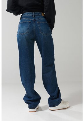 KOAJ Jean Azul Oscuro Tiro Alto 90´S Con Bota Recta Y Bolsillos