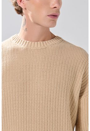 KOAJ Suéter Cuello Redondo Kaki Con Hombro Rodado