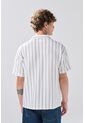 KOAJ Camisa Manga Corta Blanca A Rayas Con Cuello Resort de Koaj