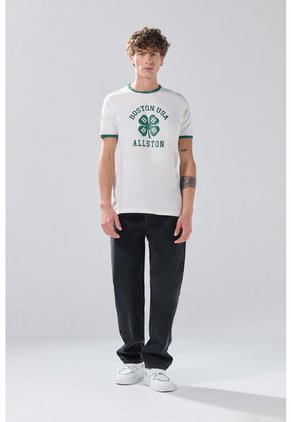 KOAJ Camiseta Crema College Manga Corta Con Contrastes Verdes