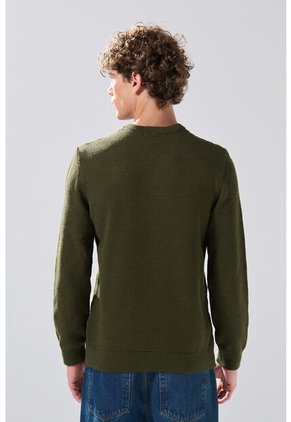 KOAJ Suéter Tejido Verde Cuello Redondo Con Texturas De Rayas