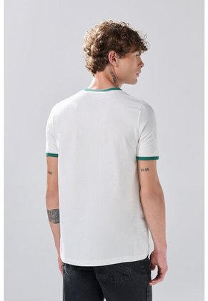 KOAJ Camiseta Crema College Manga Corta Con Contrastes Verdes