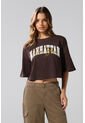 KOAJ Camiseta Café Oscura Crop Top Oversize Con Arte College de Koaj