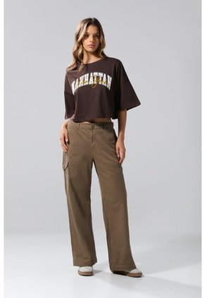 KOAJ Camiseta Café Oscura Crop Top Oversize Con Arte College