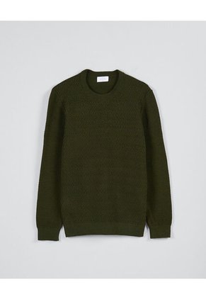 KOAJ Suéter Tejido Verde Cuello Redondo Con Texturas De Rayas