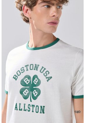 KOAJ Camiseta Crema College Manga Corta Con Contrastes Verdes