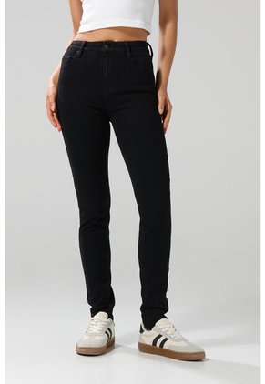 KOAJ Jean Mom Negro Con Bota Recta, Tiro Súper Alto Y Bolsillos