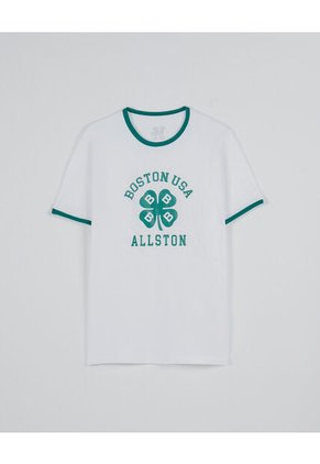 KOAJ Camiseta Crema College Manga Corta Con Contrastes Verdes